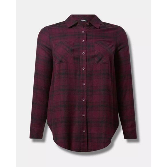 Torrid Women's Plus Size Plaid Purple Black Softest Flannel Tunic Size 1 1X New - Picture 1 of 8